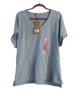 NWT Eddie Bauer Blue Rolled Cuff Short Sleeve V-Neck Tee Size XXL